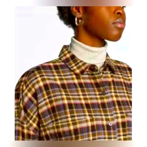 NWT Everlane Boxy Button-Down Plaid Soft Flannel Shirt, Oversized, Size Small - Picture 5 of 16